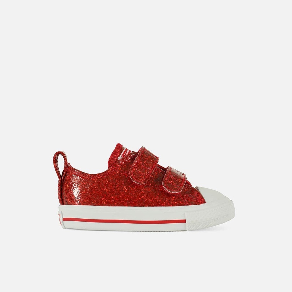 Kids Red Glitter Sneaker with Hook-and-Loop Straps
